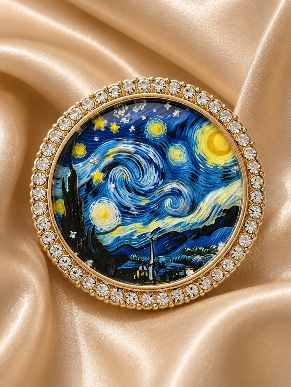 Vincent van Gogh Starry Night Crystal Round Brooch - Picture 3 of 7